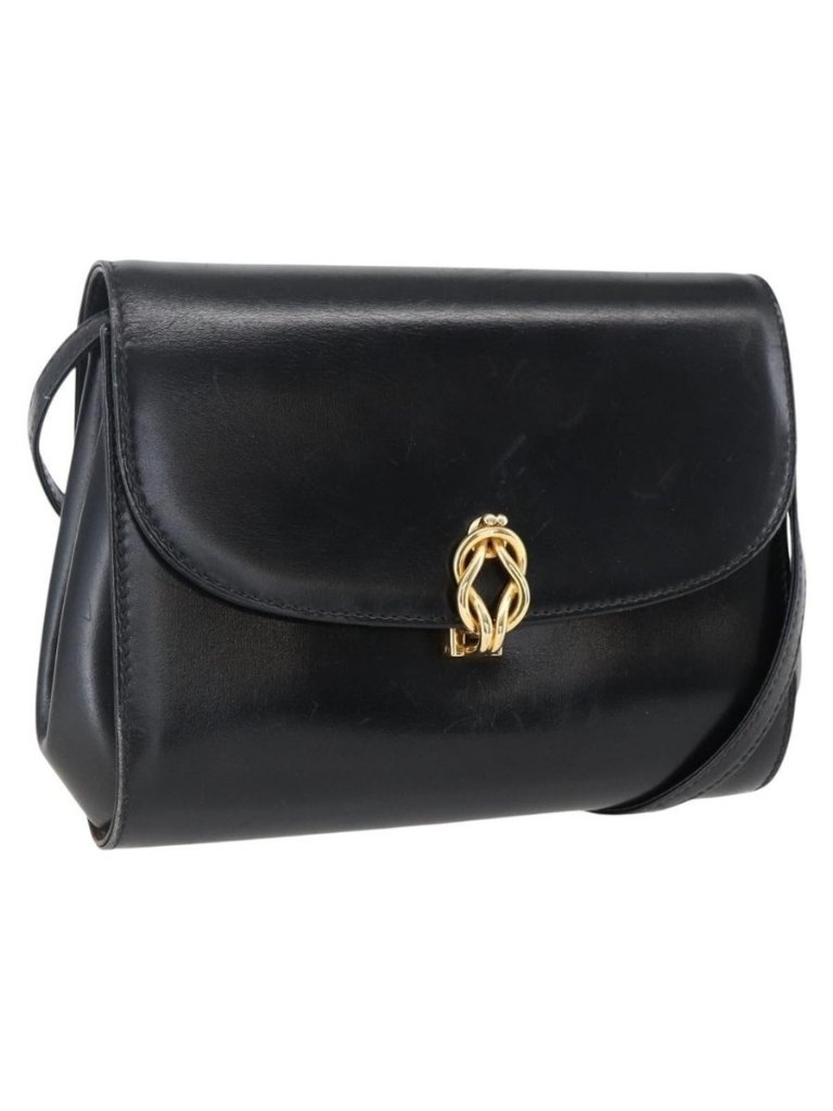 Authentic Gucci Shoulder Bag Leather Black Gold 004 056 0219